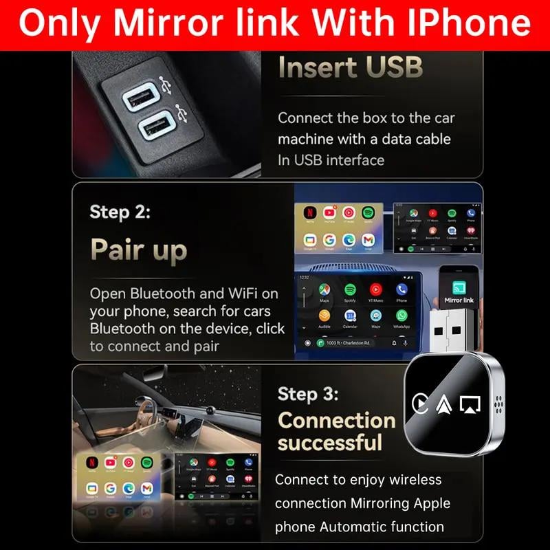 2026 Upgrade 3 in 1 Screen Mirror Phone, wired to wireless Carplay adapter